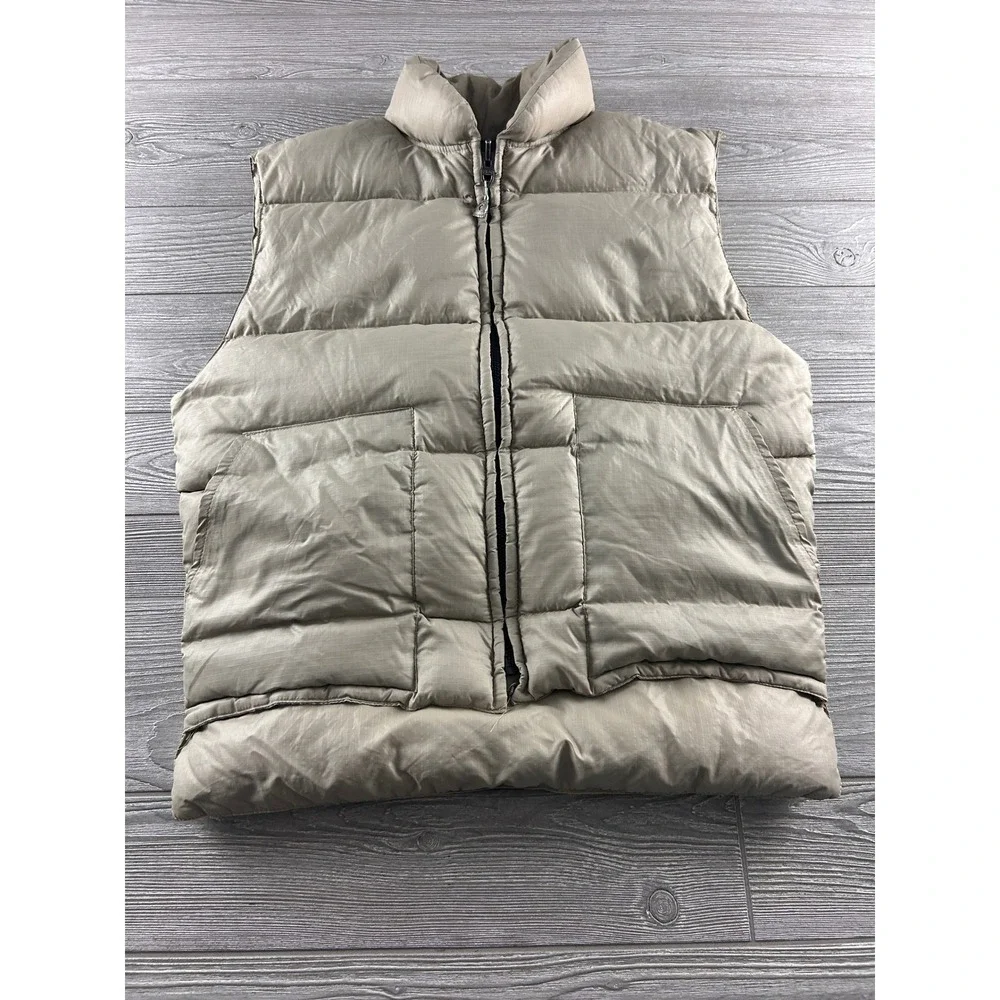 Vintage Pacific Trail Down Puffer Vest Mens Large Tan Ripstop Quilted Full Zip